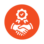 icon with two hands shaking and a ribbon with a checkmark, representing responsibility