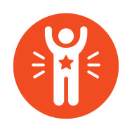 Pride icon featuring a person with raised arms and a star on their chest.
